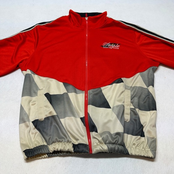 Jeff Staple Pigeon Racing Jacket Mens XL Red Embroidered Full Zip Checkered Flag - Picture 10 of 16